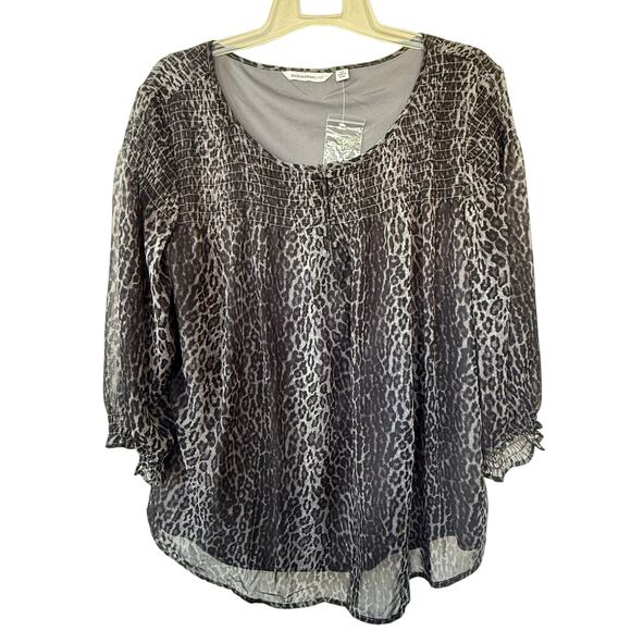 Isaac Mizrahi Sheer Smocked Sheer Linee Babydoll top Black & gray Size 2X - Picture 1 of 12
